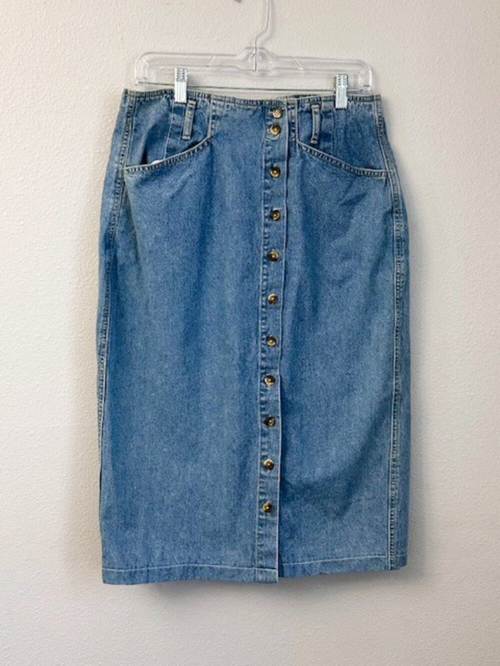 Vintage Gloria Vanderbilt Denim Midi Skirt Button Front Size 16 90s - Picture 2 of 12